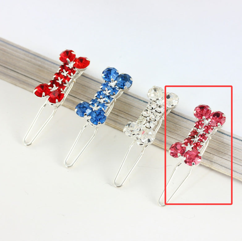 Rhinestone Dog Bone Barrettes Pet Decorations